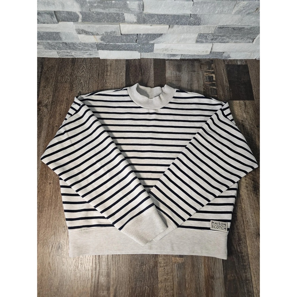 Scotch & Soda Sweatshirt Womens L Striped Pattern Navy/Cream Crewneck Maison